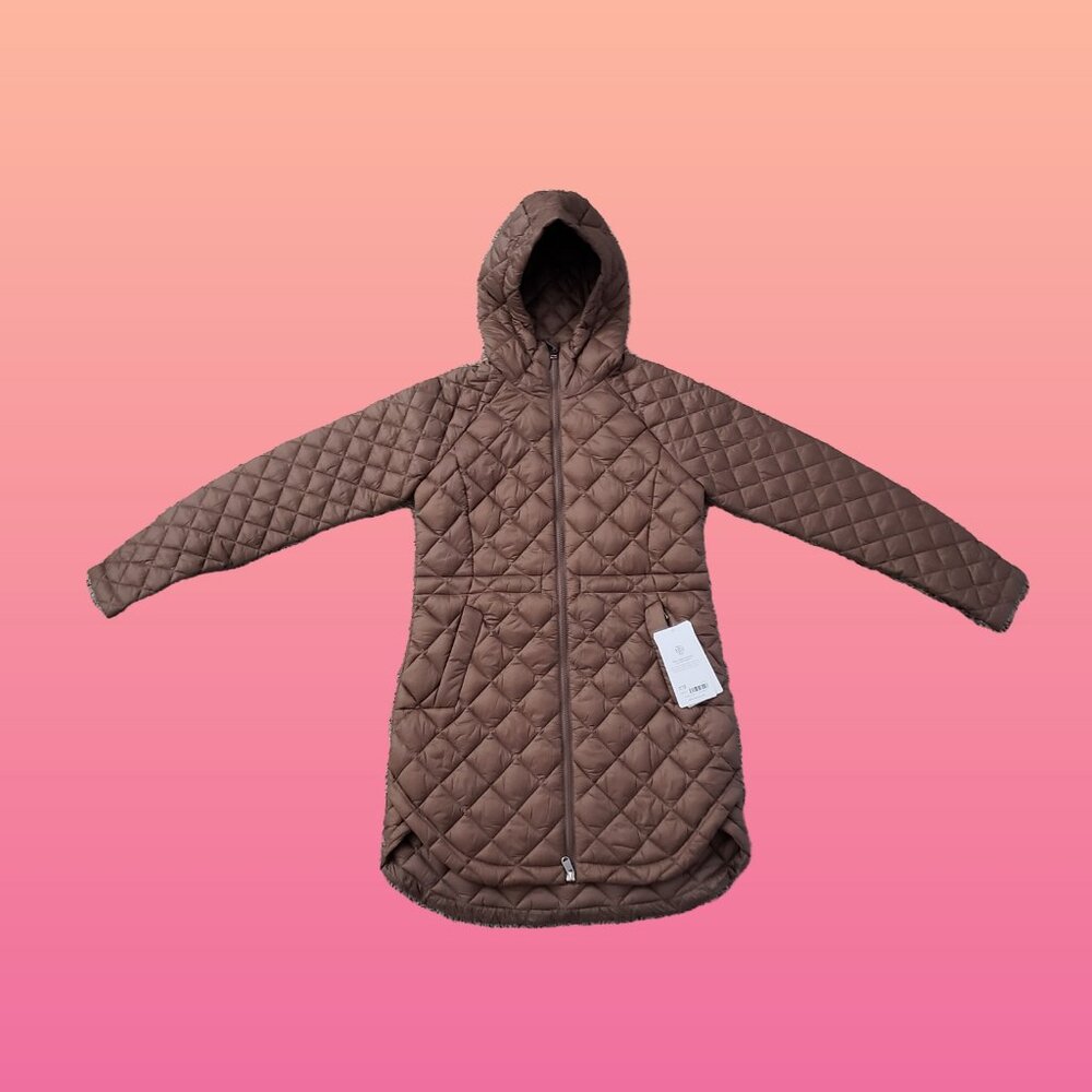 Athleta Quilted Brown Hooded Puffer Coat